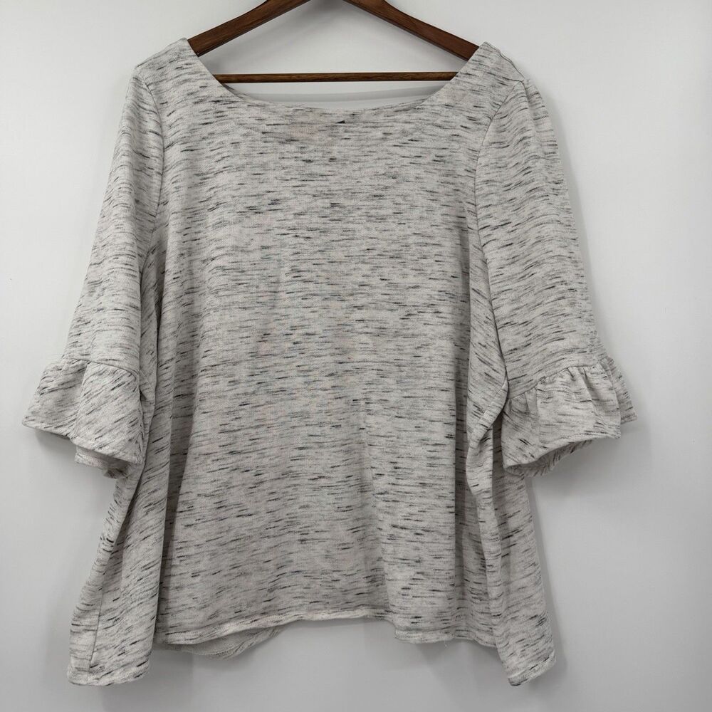 ModCloth Womens 3X Gray Ruffle Sleeve Top Bow Back Tulip Hem Plus Size